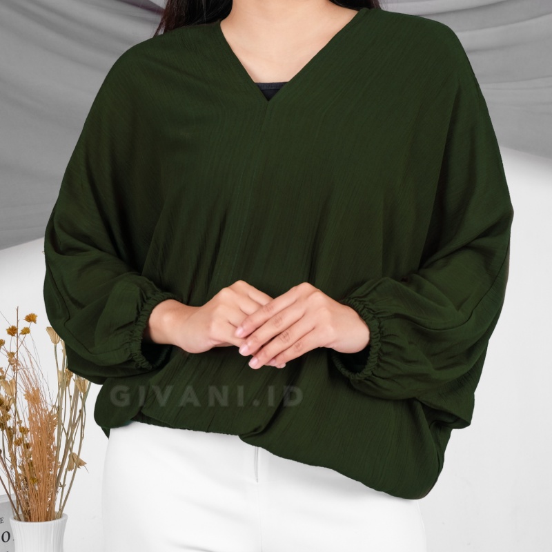 Blouse Wanita Jumbo Oversize Outfit Baju Atasan Wanita Big Size Ootd Blus Wanita Lengan Panjang-Army