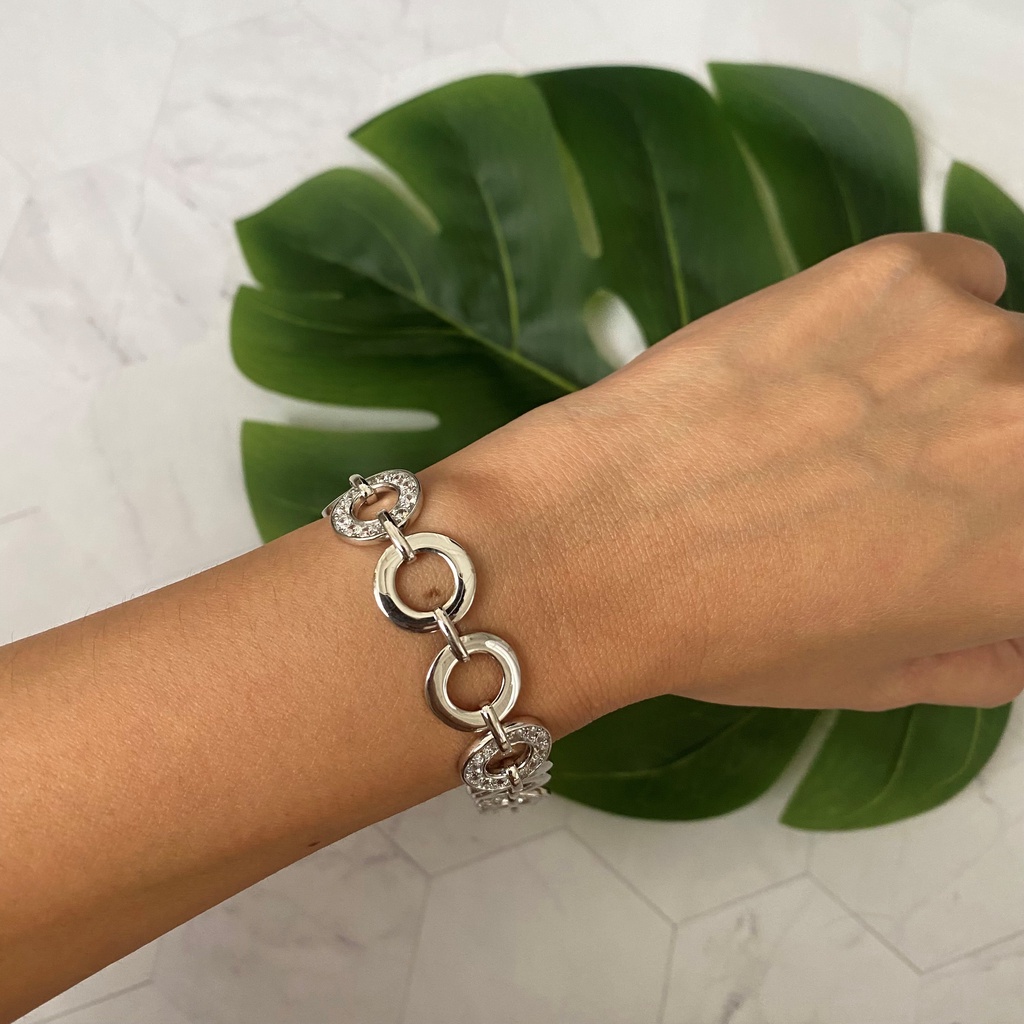 Gelang Rantai Emas Putih Zircon Fashion Kadar 75% 19.84 Gram