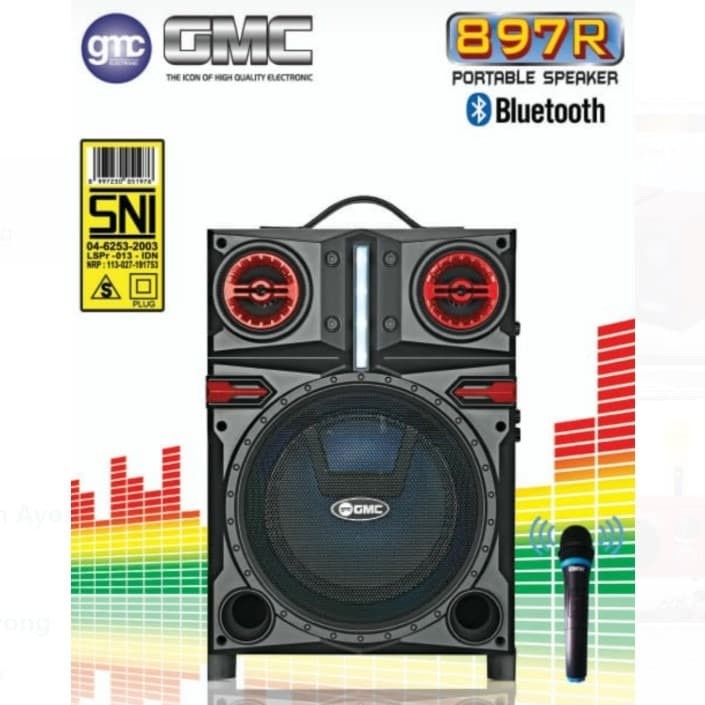 Speaker Bluetooth Portable GMC 897R 8 inch Speaker Bluetooth Karaoke Free Mic Wireless