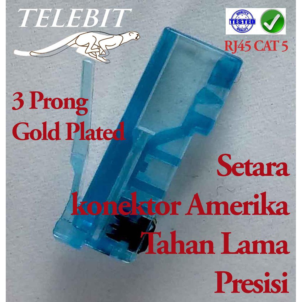 Konektor RJ45 CAT 5e salut emas 3 gigi Telebit connector RJ 45 HARGA SATUAN