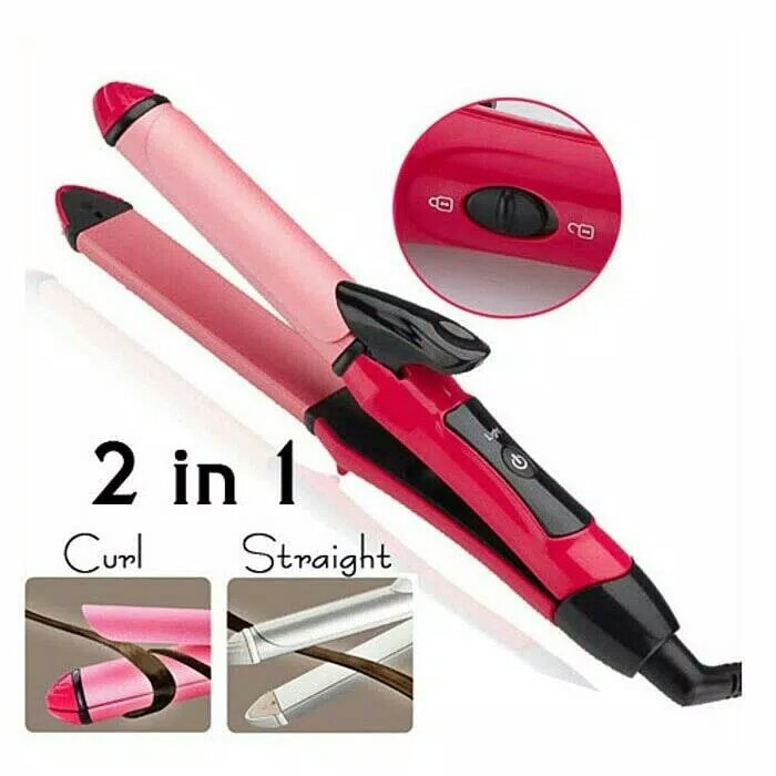 Catok Nova NHC 2009 Catokan 2 In 1 Pelurus dan Keriting Rambut Pink + Free Nova N 1290 Hair Dryer Pengering Rambut