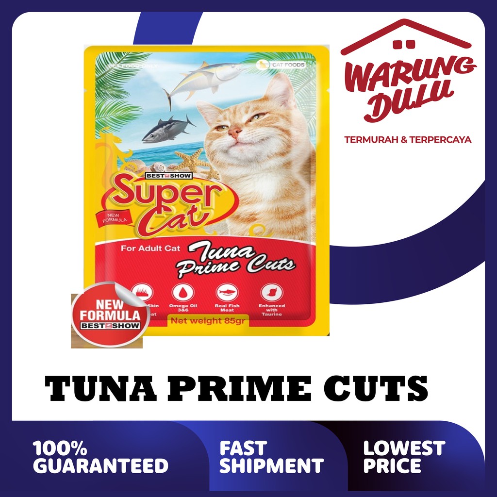 MAKANAN KUCING SUPER CAT ADULT TUNA PRIME CUTS 85GR