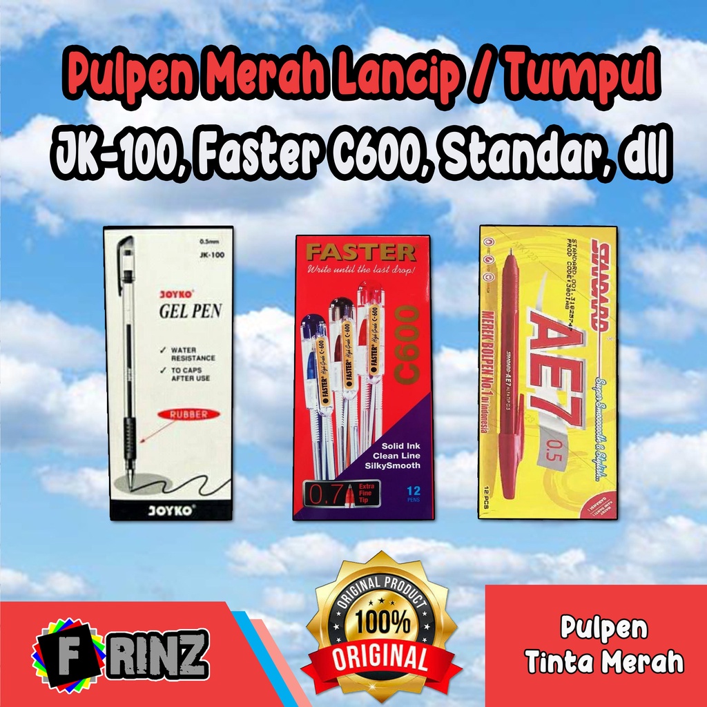 

ATK ~ ( ECER ) Pulpen [ MERAH ] Gel Lancip & Tumpul