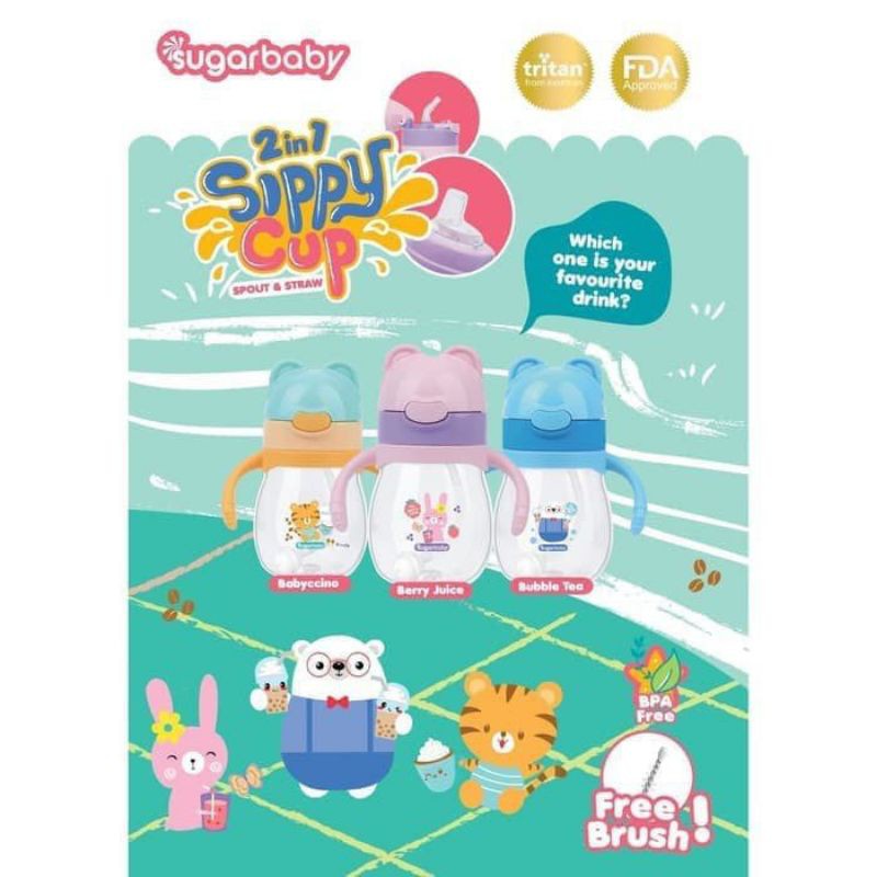 Sugar Baby 2 in 1 Tritan Sippy Cup 320ml Botol Minum Sedotan Bayi