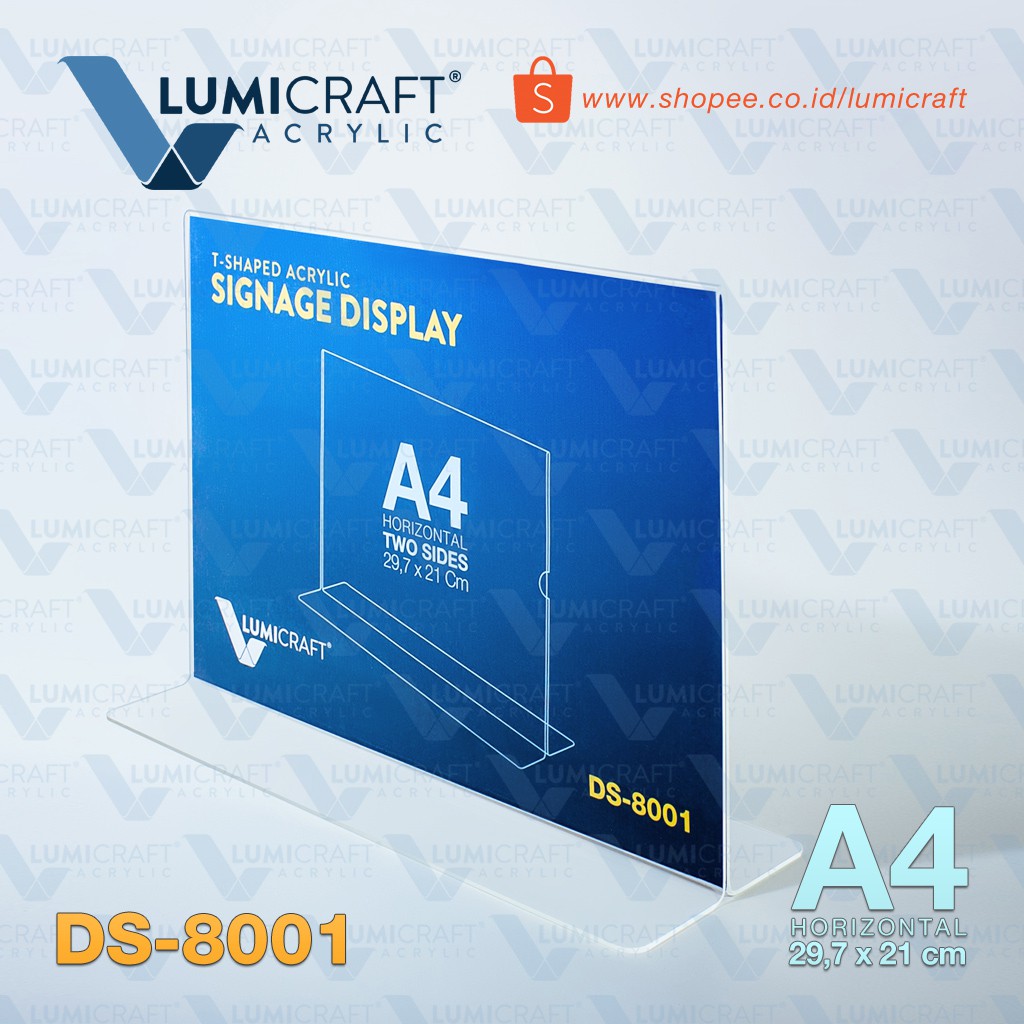 

Acrylic Signage Display / Tent Card Akrilik Model T - ukuran A4 Horisontal | Lumicraft DS-8001