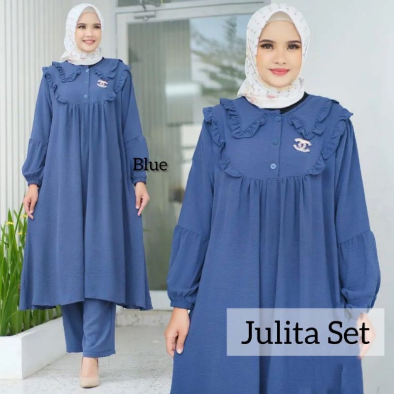 JULITA SET - SETELAN MUSLIM PEREMPUAN SETELAN CRINGKLE JULITA SET  SETELAN MUSLIM REMAJA SETELAN TUNIK JUMBO / IZDIHAAR OLSHOP