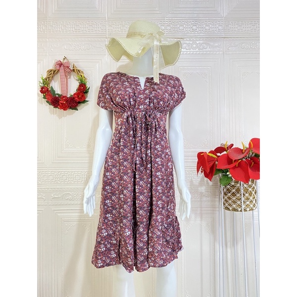 Daster ruffle serut / daster ruffle busui viral / daster serut rempel selutut-HitamFendi