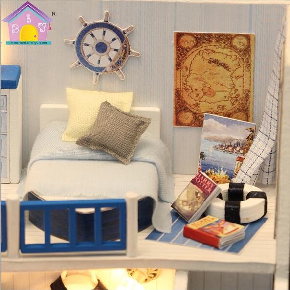 Miniatur Rumah Boneka DIY Doll House Wooden Furniture Furnitur - Biru