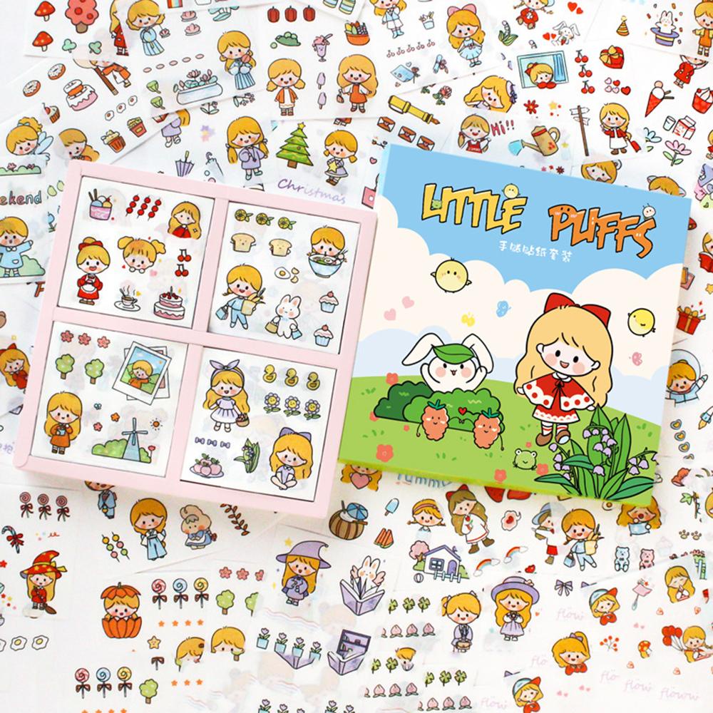 Stiker Dekorasi Karakter Agustina Tahan Air 100pcs/box Packing Dekorasi Minuman Makanan Pola Kehidupan Anak Perempuan Pola Kelinci Diary Album Foto Perekat Decals