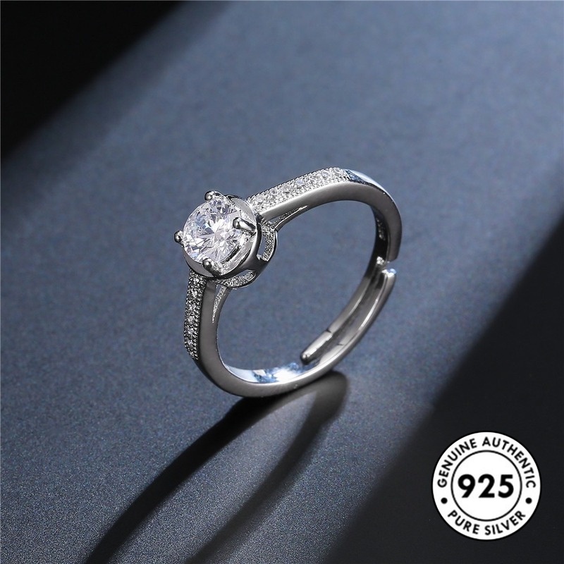 Cincin Model Terbuka Bahan S925 Silver Aksen Berlian