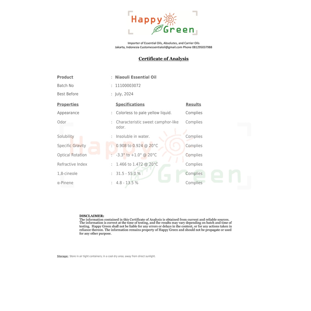 Happy Green Niaouli Essential Oil - Minyak Niaouli Melaleuca quinquenervia