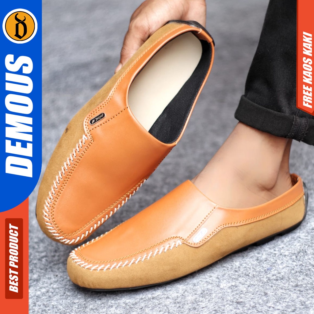 Sepatu Sandal Slop Casual Bustong Pria Kulit Pu Hitam LUCAS DEMOUS