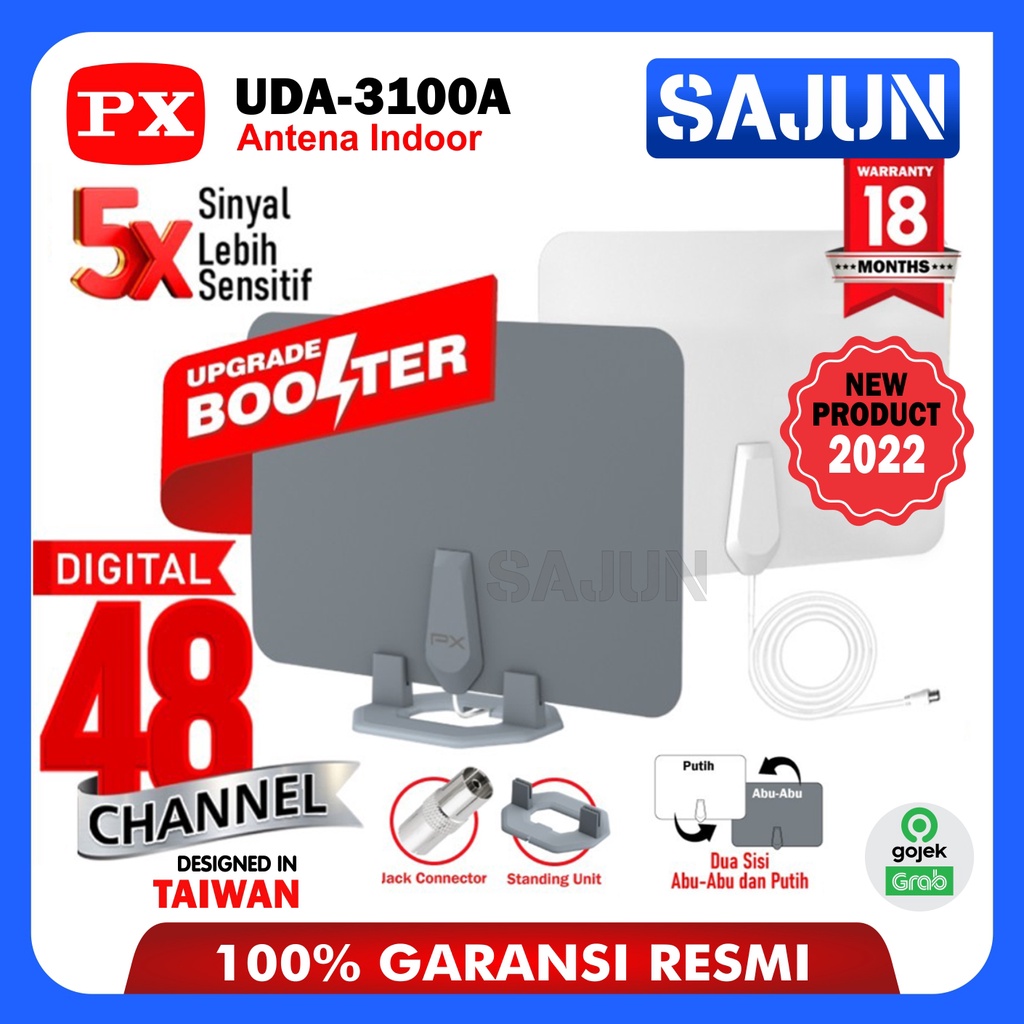 Antena TV Digital Analog Indoor Dinding DVBT2+Booster PX UDA-3100A