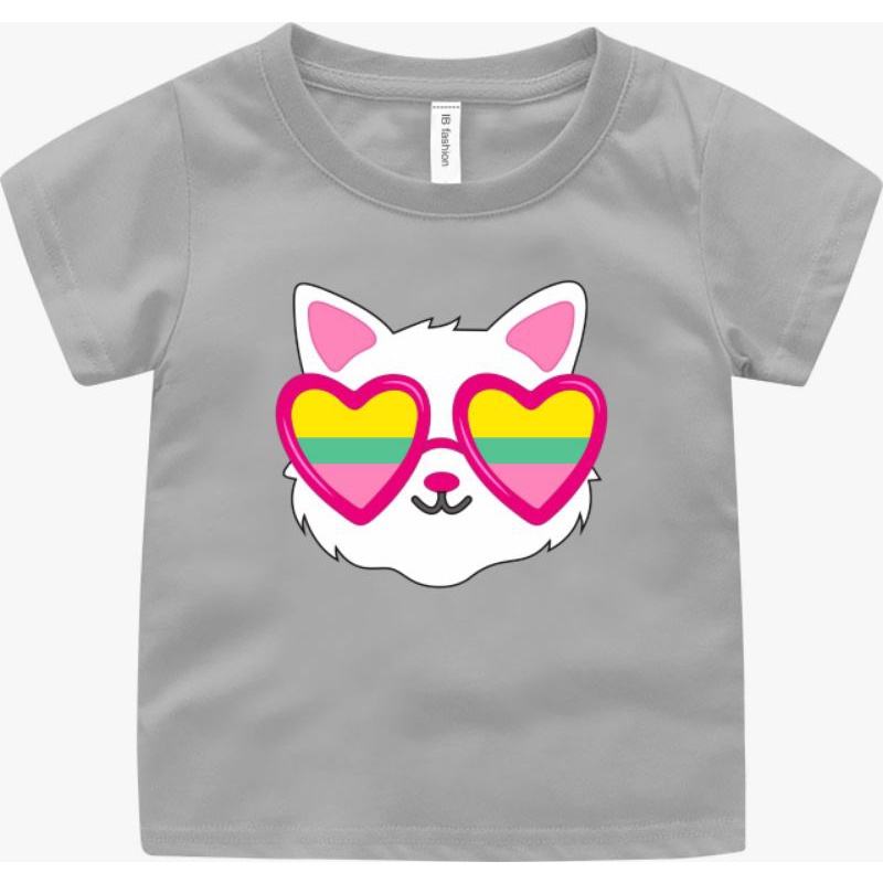 Kaos Anak Cewek Umur 2 Sampai 10 tahun Oblong Anak Tshirt Anak Unisex Cat kacamata