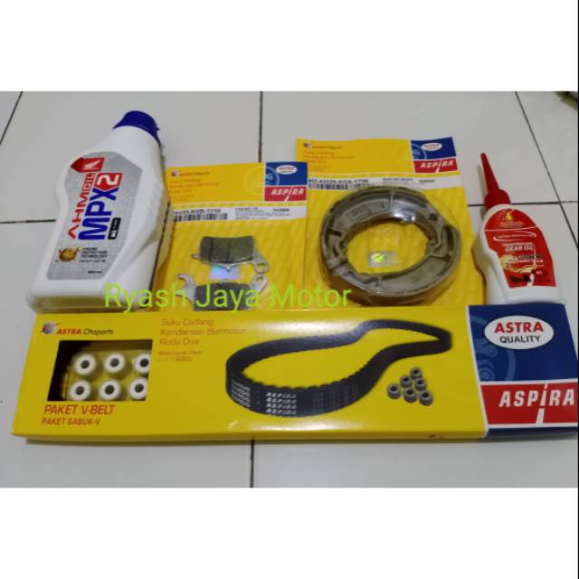 Paket v-belt set roller Vario karbu 110 + kampas rem depan &amp; belakang + MPX 2 + Gardan oli for Vario 110 karburator/Vario non CBS 110