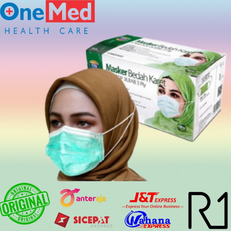 masker hijab onemed medis jilbab isi 50pcs perbox