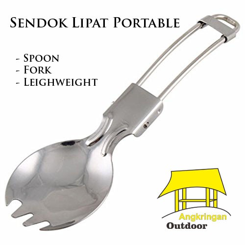 Sendok Garpu Lipat Portable Spoon Fork Spork Stainles Camping Hiking Travelling Mendaki Gunung