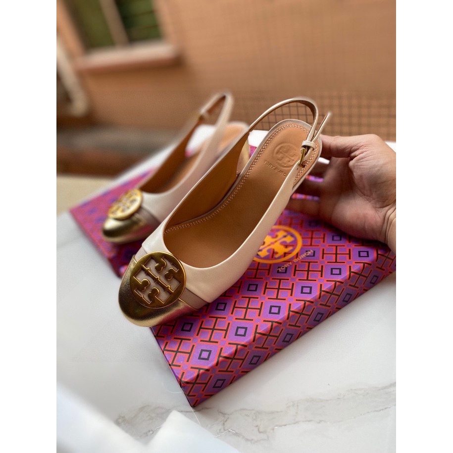 Tory Burch classic metal stitching round buckle sandals high heels