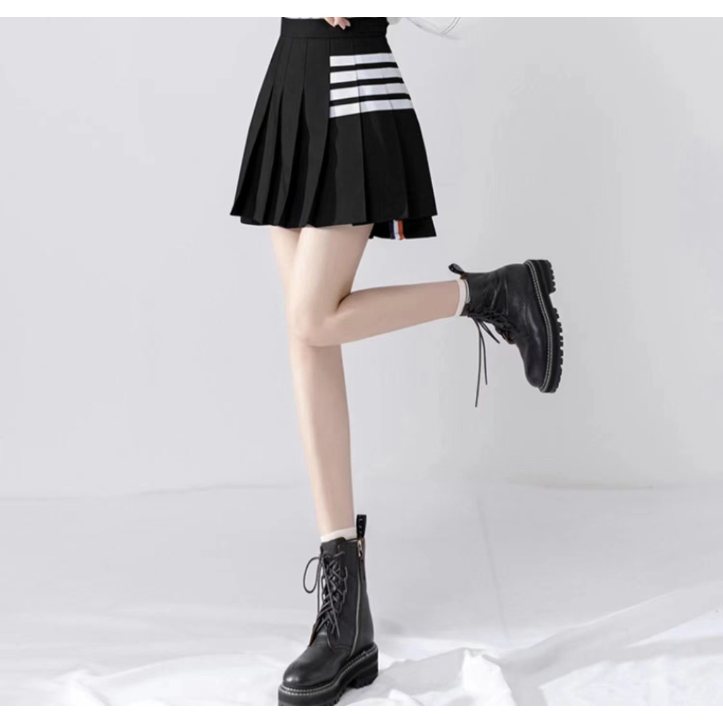 Women Mini Skirt Pleated Striped Rok Pendek Lipit Wanita 2105 (S-XL)