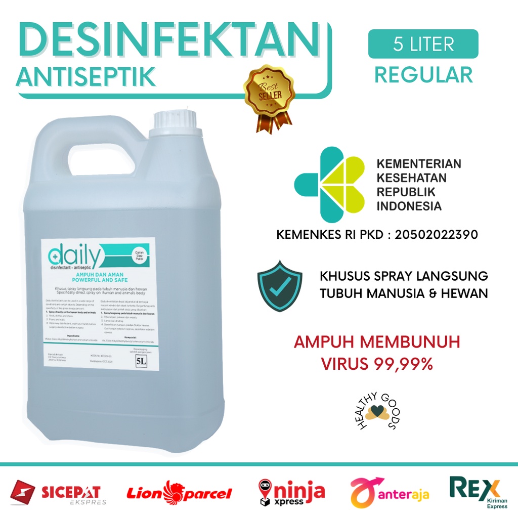 DESINFEKTAN DAILY REGULER DISINFEKTAN ANTISEPTIC 5 LITER AMAN UNTUK TUBUH MANUSIA &amp; HEWAN