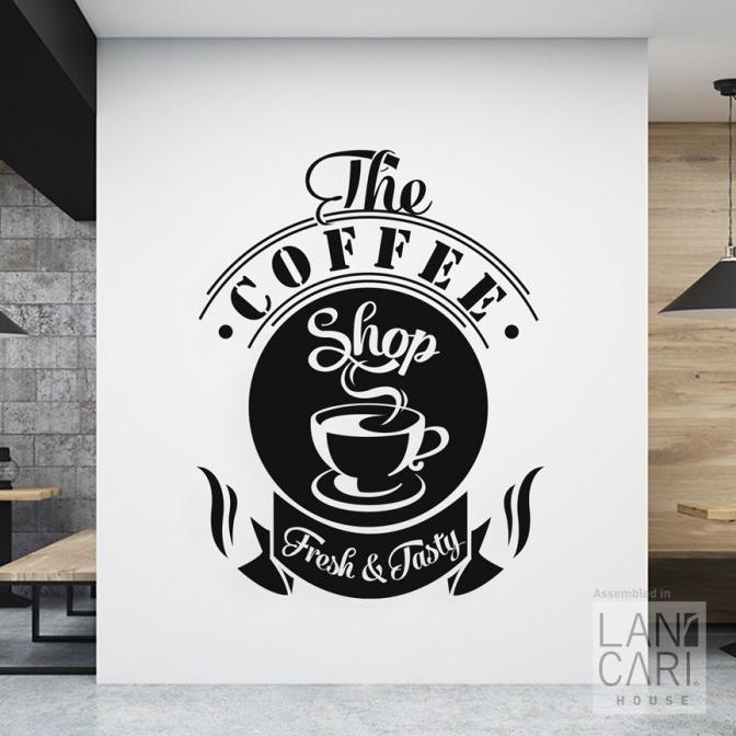 Sticker Cutting Coffee Fresh & Tasty Cafe Shop Sticker Kaca dinding