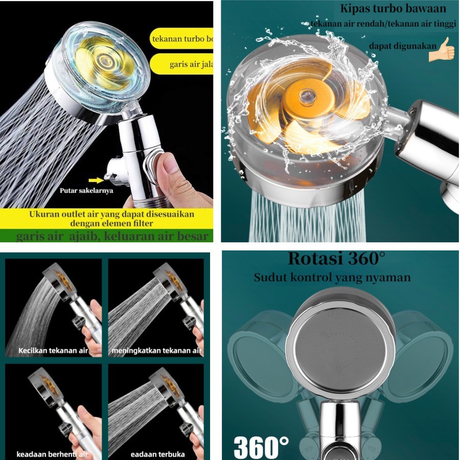 Kepala shower head - kipas turbo pancuran air lembut with selang