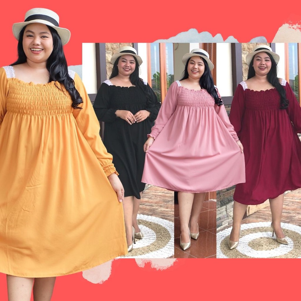 DRESS JUMBO WANITA LD 120 - 140 BIG SIZE DRESS / SMOG RENDA