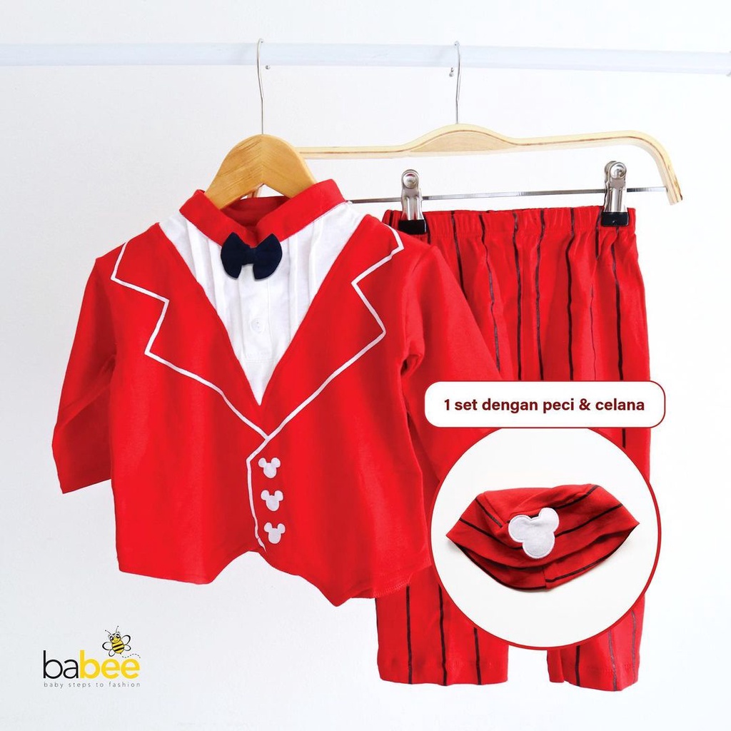 GROSIR KLIK 4 KALI Baju Muslim Peci Setelan Bayi Cowok Anak Laki Keren Lebaran Lucu KOKO JAS MICKEY