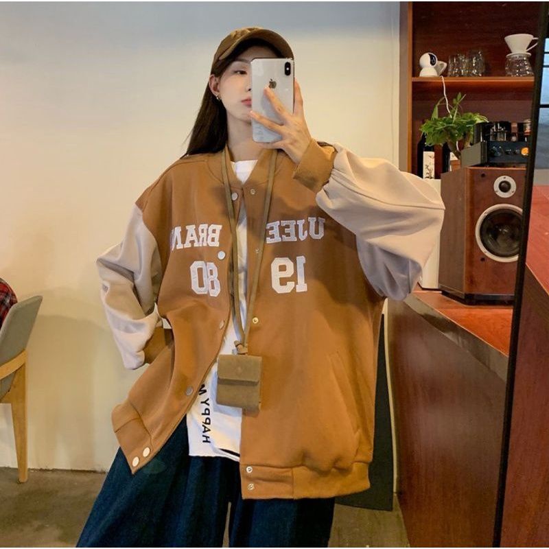 Ujee Baseball Sweater Wanita Korea | Jaket Baseball Wanita | Jaket Varsity Wanita | Baseball Korean Style