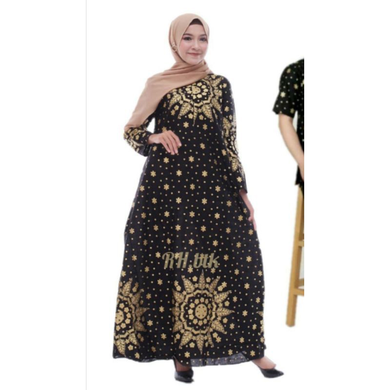 PROMO BATIK COUPLE KELUARGA SARIMBIT sania ruffle batik ori ndoro jowi motif MATAHARI PRADA HITAM-GAMIS DEWASA