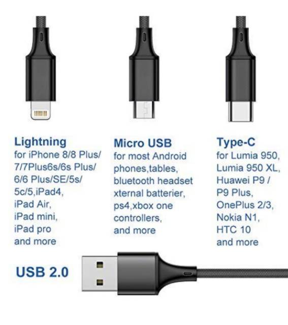 Kabel Charger Joyseus 3 in 1 Iphone Micro USB dan Type C - Black