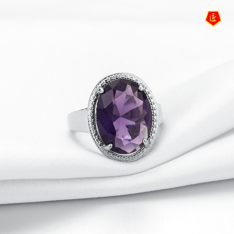 [Ready Stock]Inlaid Amethyst Ring Elegant Simple