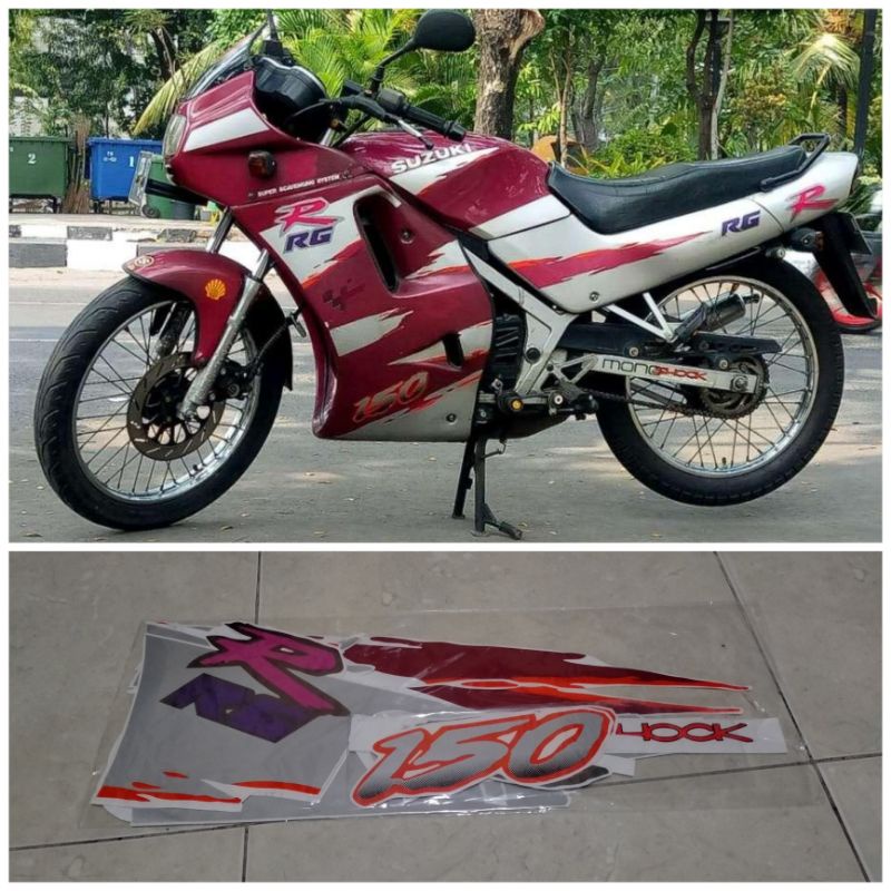 STIKER STRIPING LIS BODY SUZUKI RGR 150 JUMBO MERAH SILVER