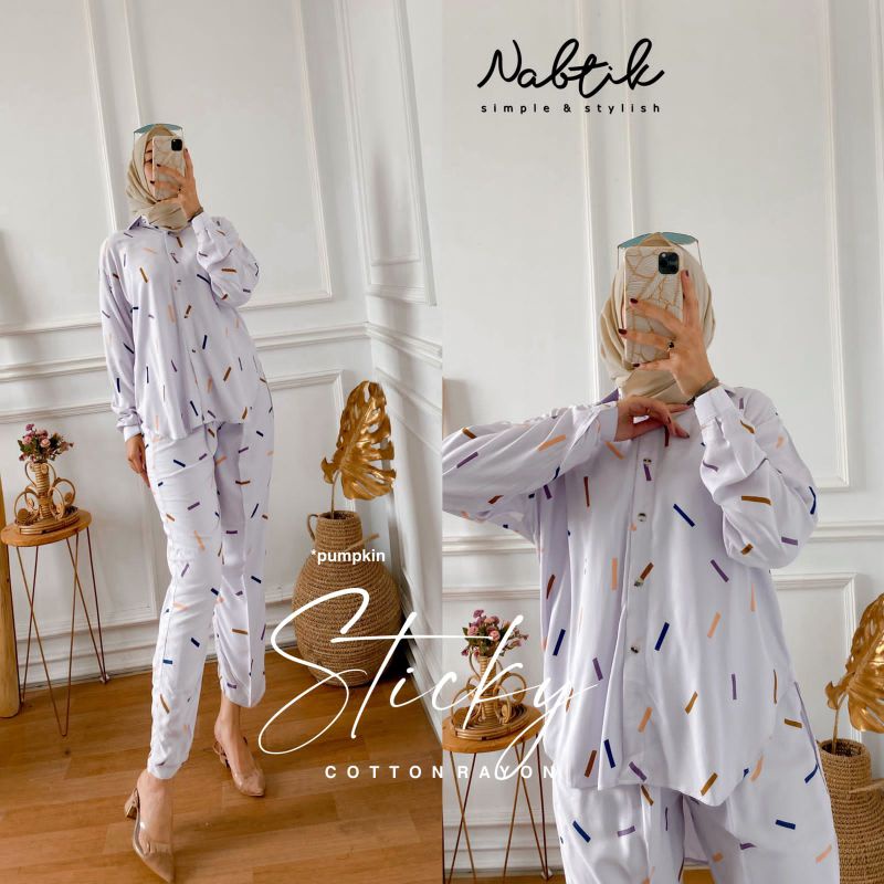 setelan muslimah sticky terbaru original by nabtik polos terlaris