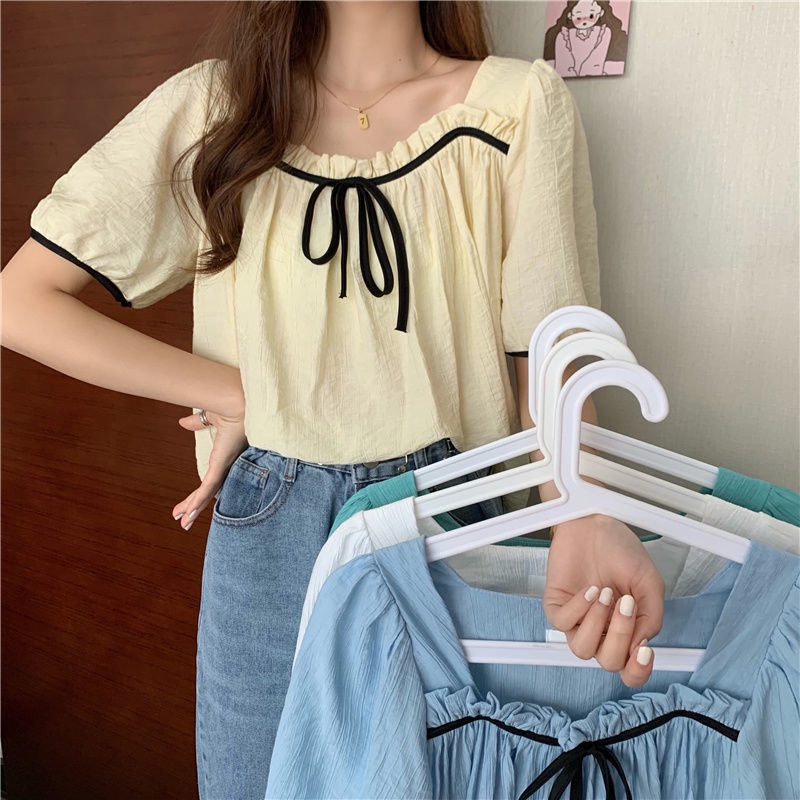 yikoo-Korean style atasan blouse wanita baju lengan pendek pakaian wanita