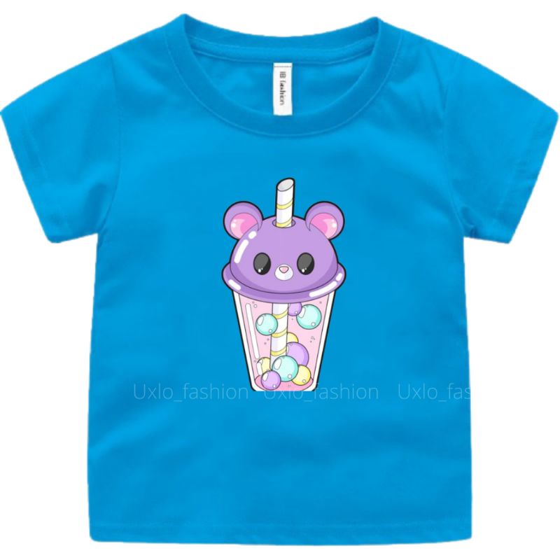 Baju Kaos Atasan Anak Perempuan Lengan Pendek Umur 2 sampai 9 Tahun Motif Boba Cute Uxlo Fashion