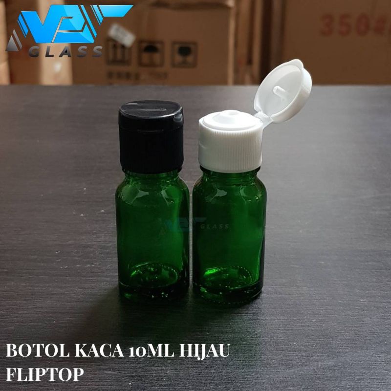 botol kaca 10ml tebal hijau tutup fliptop