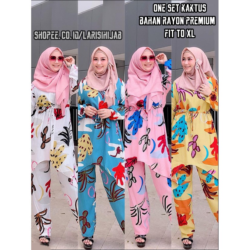 Satu Set One Set Kaktus I Piyama bahan Rayon Premium Syari