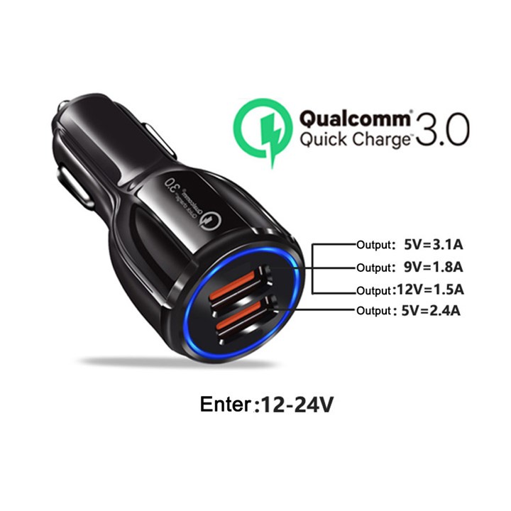 Car Charger Mobil 2 Port USB Adaptor Casan HP Mobil Fast Charging QC