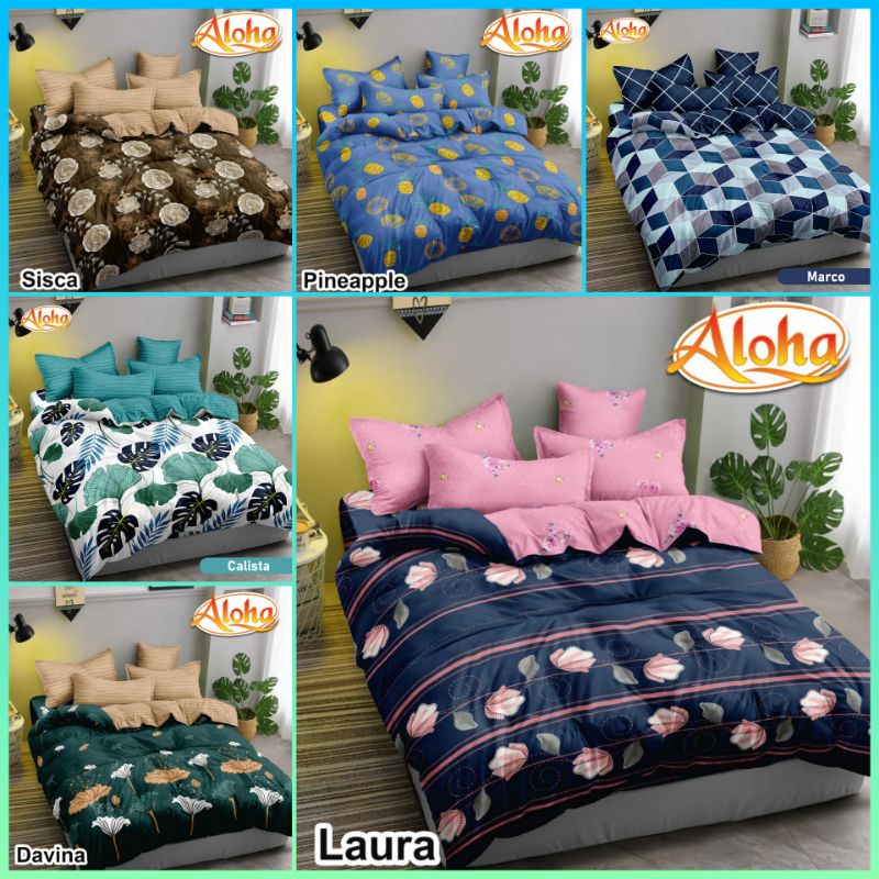 Satu set Bedcover / Bedcover Aloha UK 180x200 Flat ( Karet ) / Bed Cover Untuk Kado Aloha