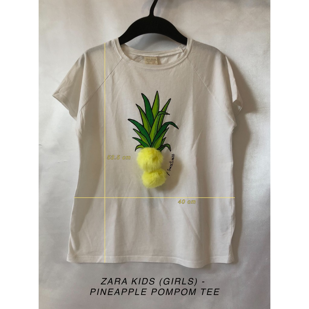 ZARA KIDS (GIRLS) PINEAPPLE POMPOM TEE / KAOS POMPOM ANAK / POM POM KUNING
