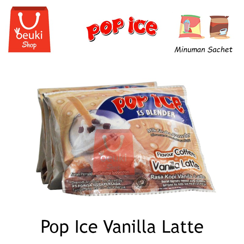 Pop Ice Es Blender Milkshake Powder Rasa Vanilla Latte Seger Nikmatnya - 10pcs x 25gr