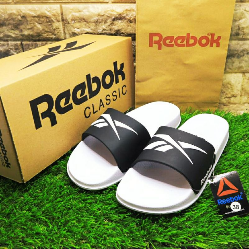 Sandal Selop Karet Pria dan Wanita Rbk Putih Hitam