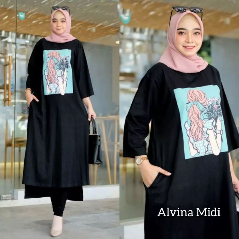 Alvina midi/midi terbaru kekinian/fashion cewek muslimah terlaris bahan combed 24s