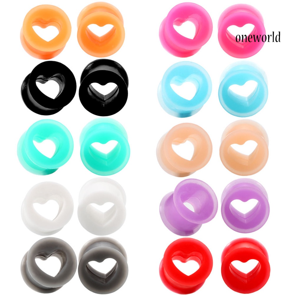 OW# 1Pc Unisex Heart Shape Silicone Ear Plug Tunnel Expander Body Piercing Jewelry