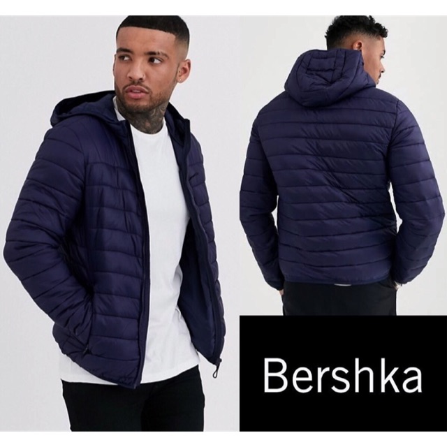 BERSHKA puffer hooded jacket (navy)