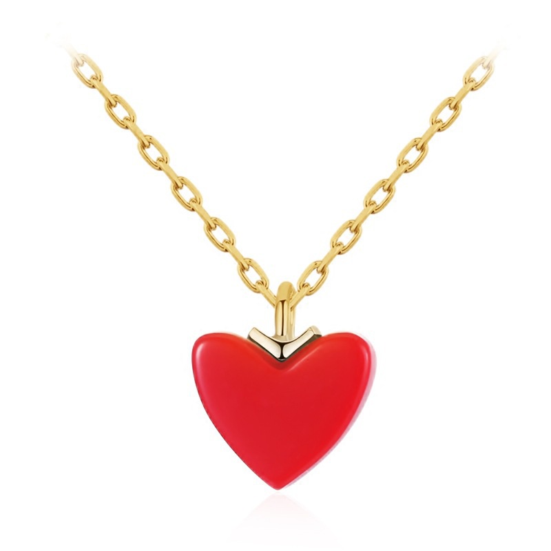 [Ready Stock]Fashion Plated 925 Sterling Silver Red Heart Necklace Heart Clavicle Chain Heart Pendant