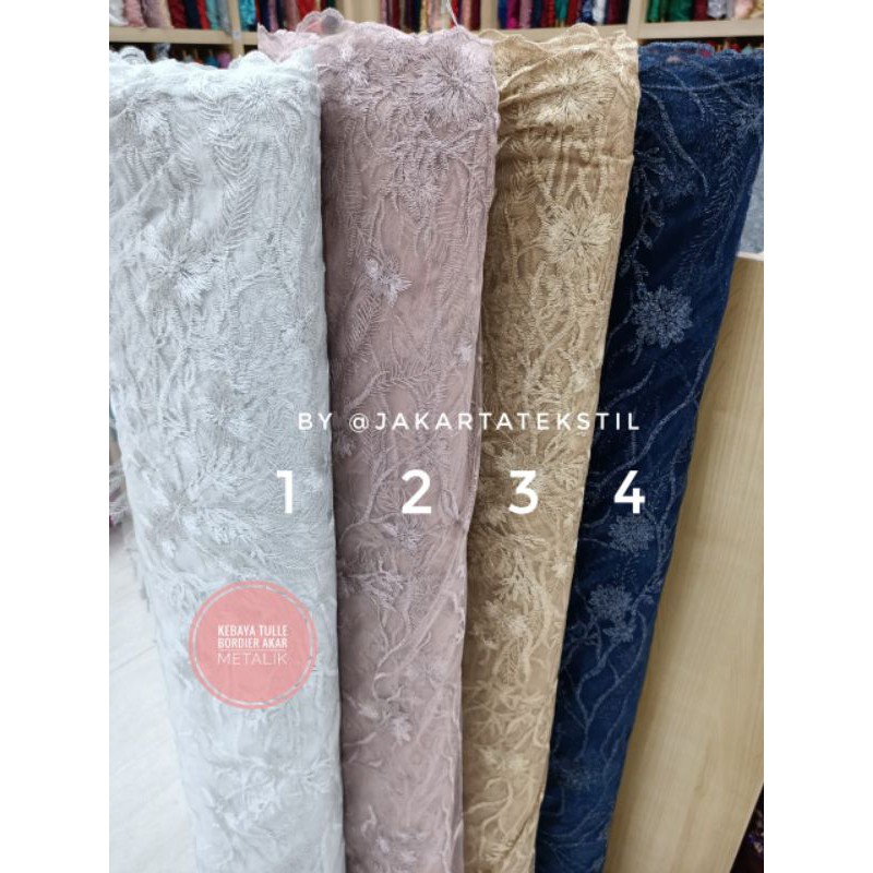[ 679 ] KEBAYA TULLE EMBORDIER AKAR METALIK (Harga per 1/2 METER = 0.5meter = 50cm)
