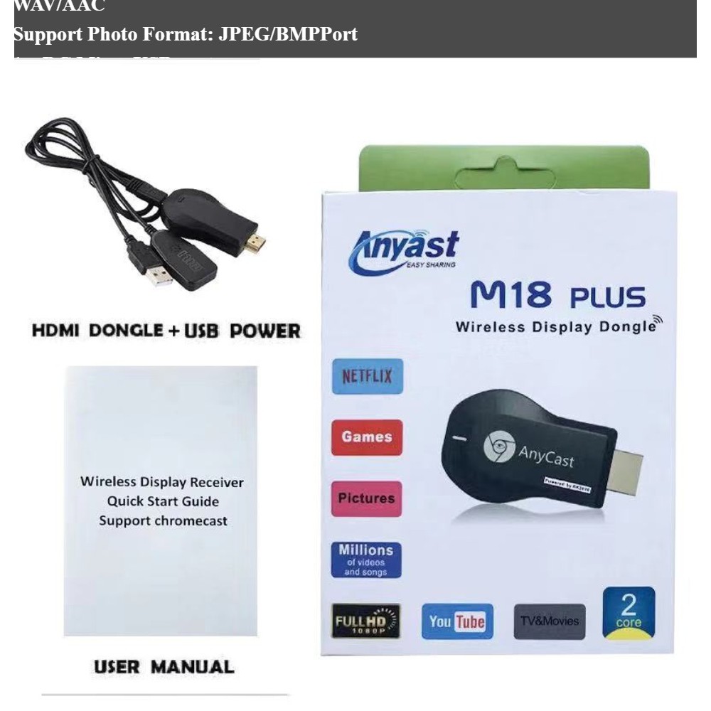Wireless Display Miracast Anycast M18 Plus 1080P Wifi HDMI Wireless HDMI Dongle Wifi Display