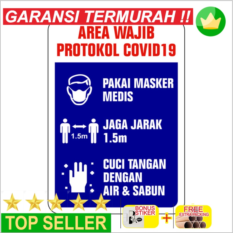 

Murah Rambu AKB Masker Jaga Jarak Cuci Tangan 35cm x 50cm Plat Alumunium Keren